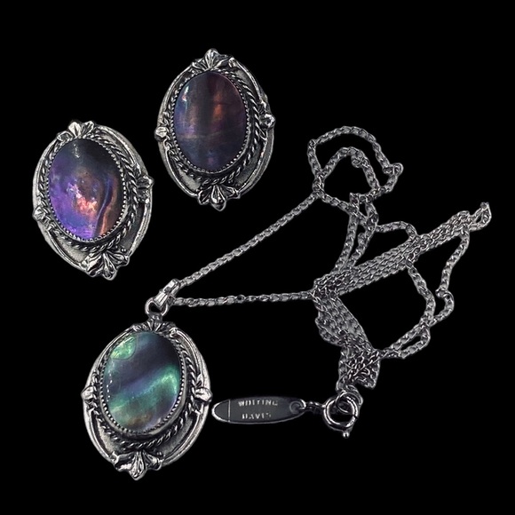 Stunning Whiting & Davis Abalone Shell Set Necklace Earrings - Picture 1 of 6